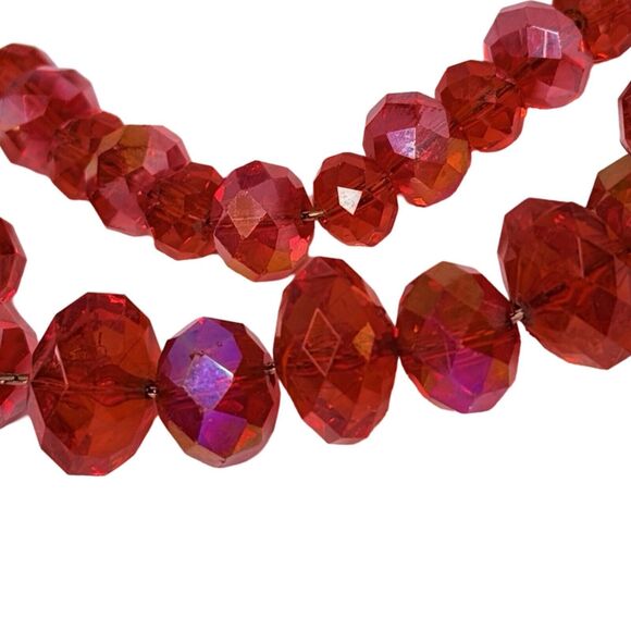 Red Crystal Layered Necklace 20" 2-Tier Beaded Silver Chain Formal - Picture 15 of 16